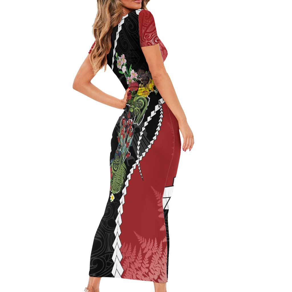 New Zealand Christmas Family Matching Short Sleeve Bodycon Dress and Hawaiian Shirt Flora Map with Birds - Vibe Hoodie