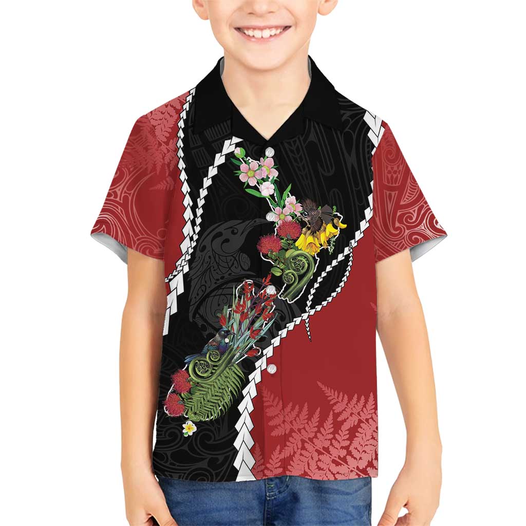 New Zealand Christmas Family Matching Summer Maxi Dress and Hawaiian Shirt Flora Map with Birds - Vibe Hoodie