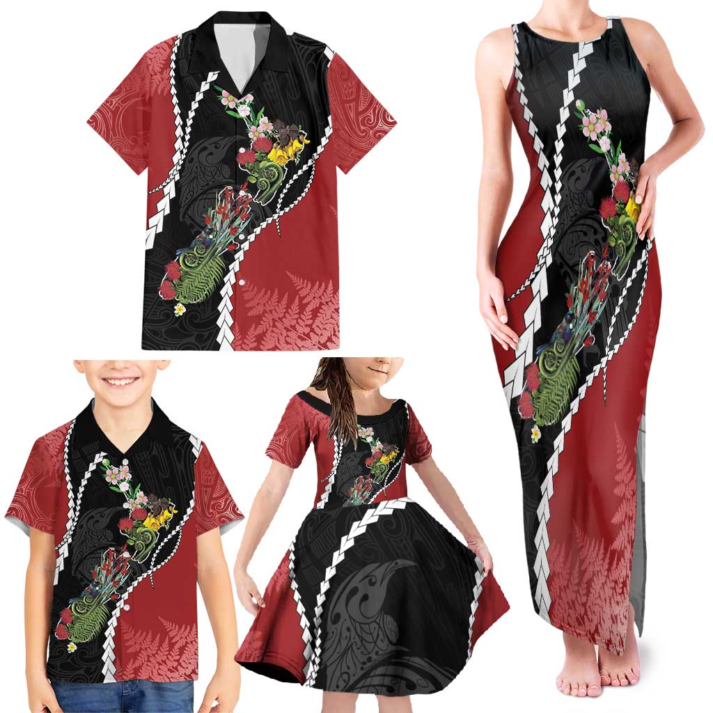 New Zealand Christmas Family Matching Tank Maxi Dress and Hawaiian Shirt Flora Map with Birds - Vibe Hoodie