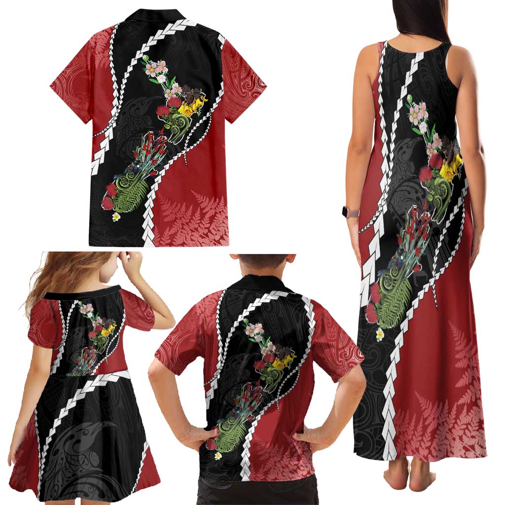 New Zealand Christmas Family Matching Tank Maxi Dress and Hawaiian Shirt Flora Map with Birds - Vibe Hoodie