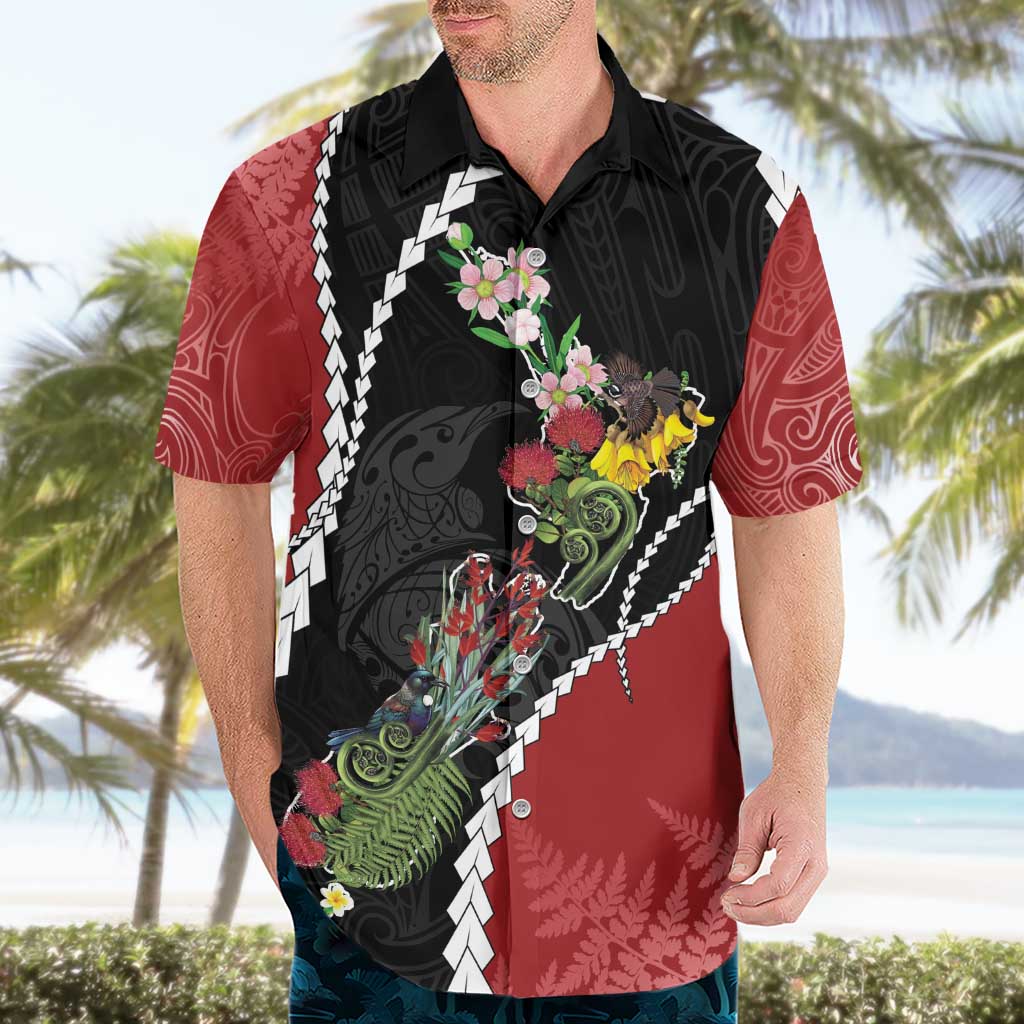 New Zealand Christmas Hawaiian Shirt Flora Map with Birds - Vibe Hoodie