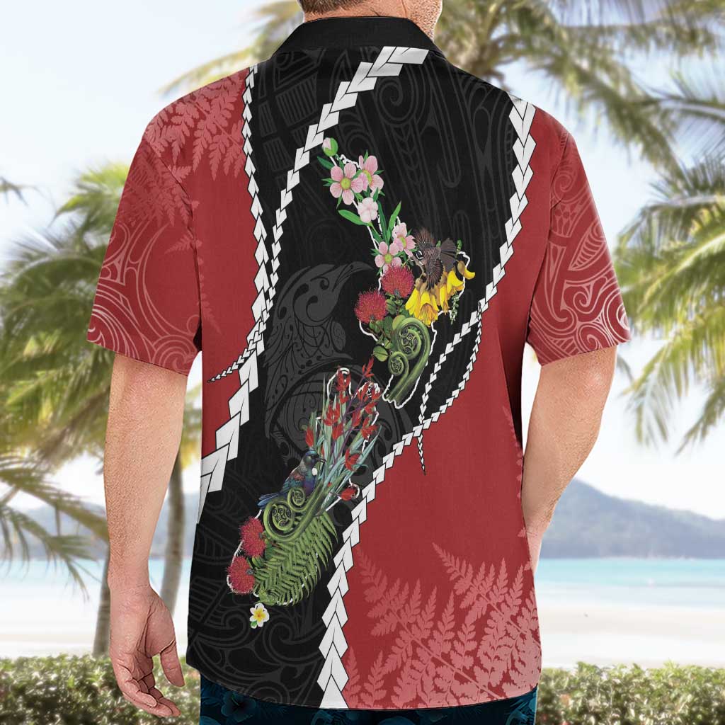 New Zealand Christmas Hawaiian Shirt Flora Map with Birds - Vibe Hoodie