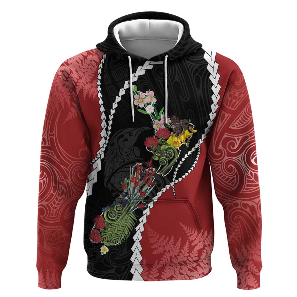 New Zealand Christmas Hoodie Flora Map with Birds - Vibe Hoodie