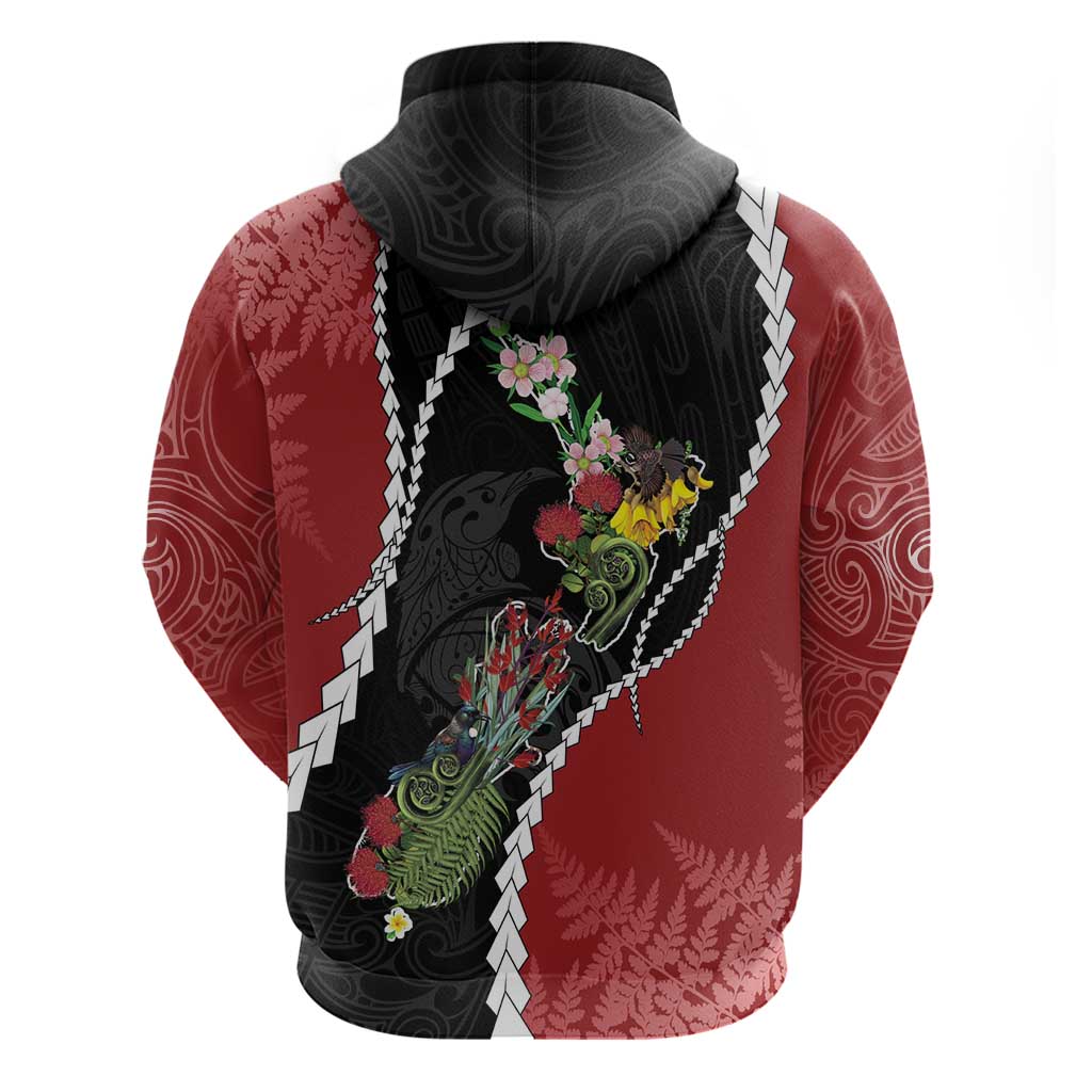 New Zealand Christmas Hoodie Flora Map with Birds - Vibe Hoodie