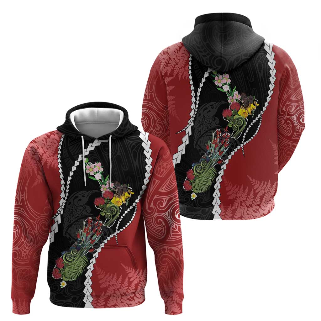 New Zealand Christmas Hoodie Flora Map with Birds - Vibe Hoodie