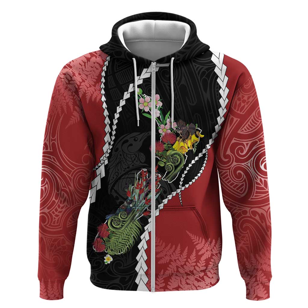 New Zealand Christmas Hoodie Flora Map with Birds - Vibe Hoodie