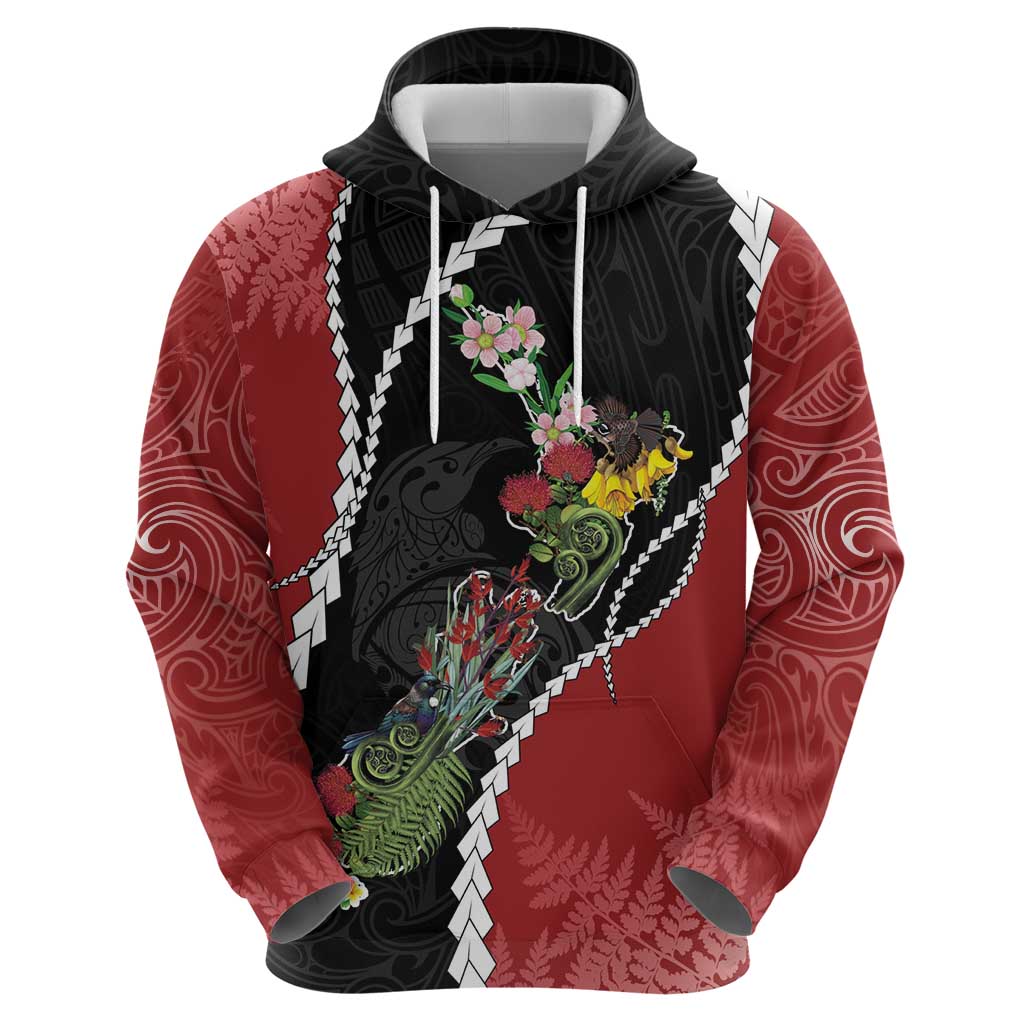 New Zealand Christmas Hoodie Flora Map with Birds - Vibe Hoodie