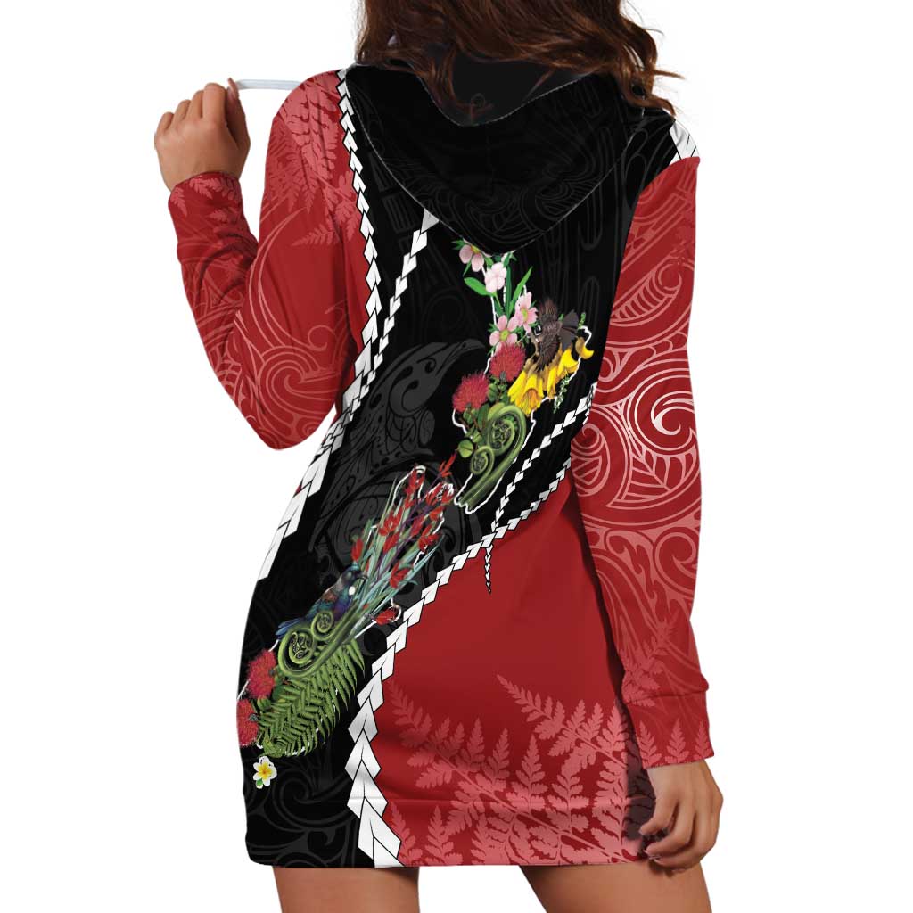 New Zealand Christmas Hoodie Dress Flora Map with Birds - Vibe Hoodie