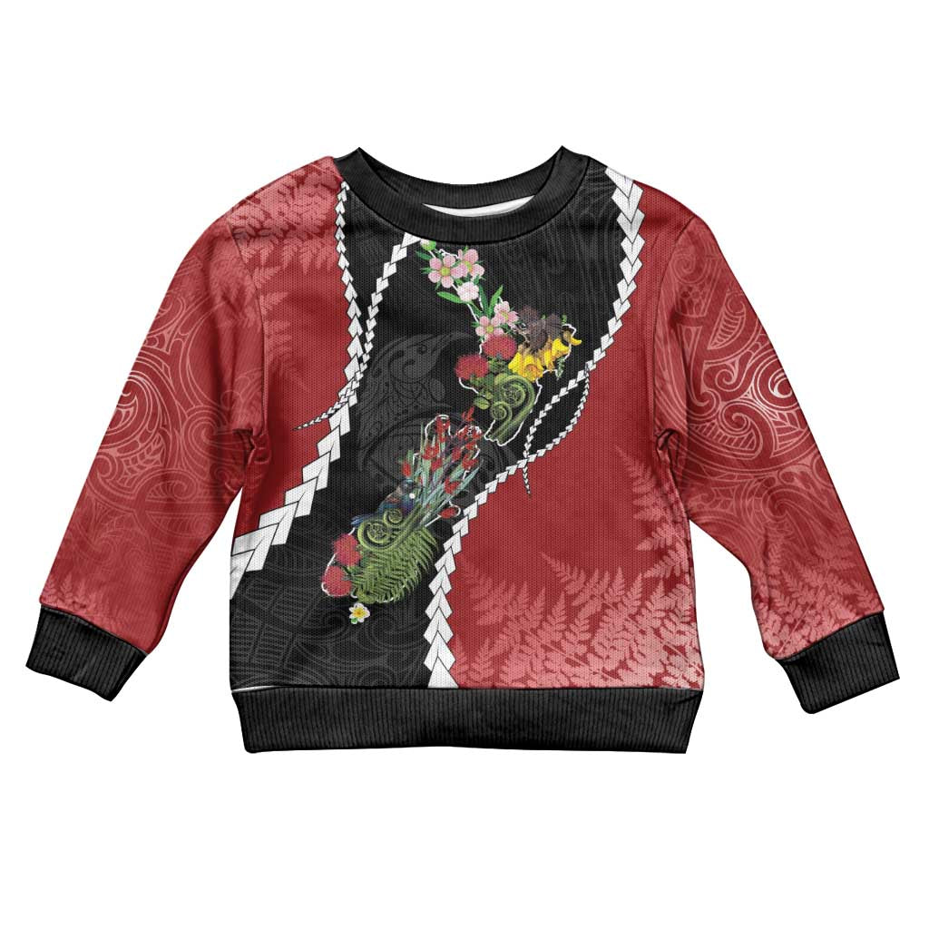 New Zealand Christmas Kid Ugly Christmas Sweater Flora Map with Birds - Vibe Hoodie