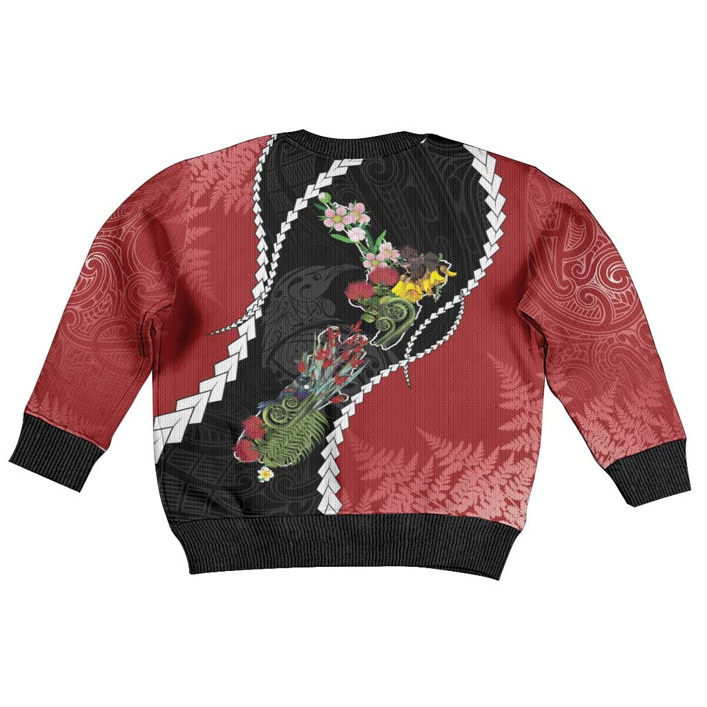 New Zealand Christmas Kid Ugly Christmas Sweater Flora Map with Birds - Vibe Hoodie