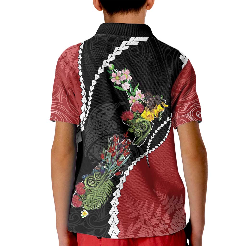 New Zealand Christmas Kid Polo Shirt Flora Map with Birds - Vibe Hoodie