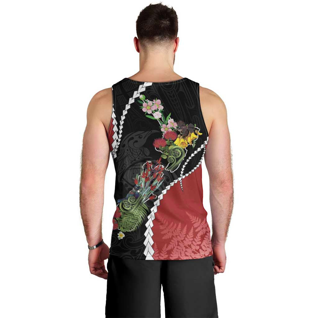 New Zealand Christmas Men Tank Top Flora Map with Birds - Vibe Hoodie