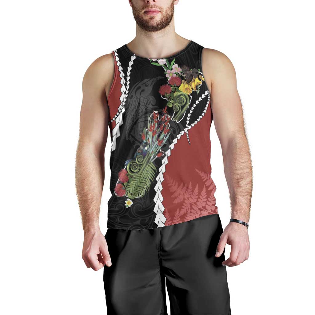 New Zealand Christmas Men Tank Top Flora Map with Birds - Vibe Hoodie