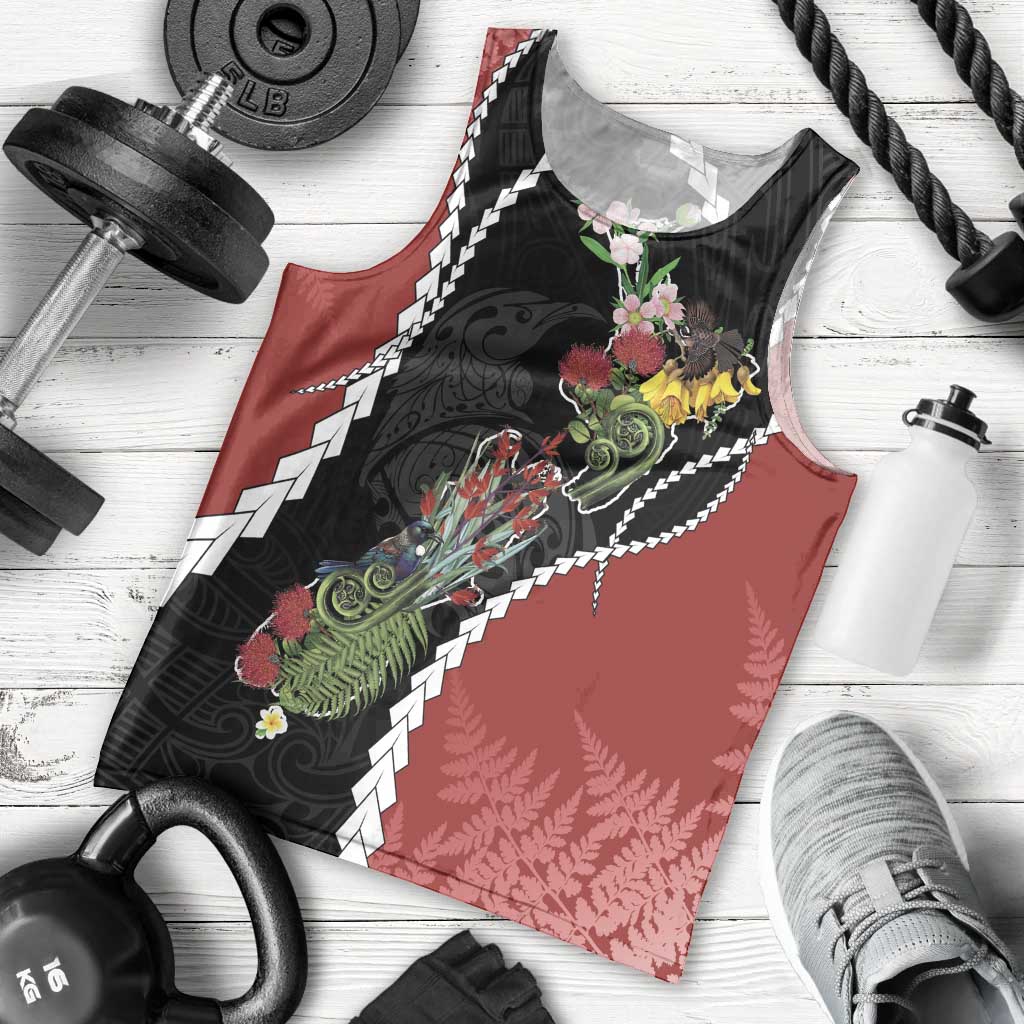 New Zealand Christmas Men Tank Top Flora Map with Birds - Vibe Hoodie
