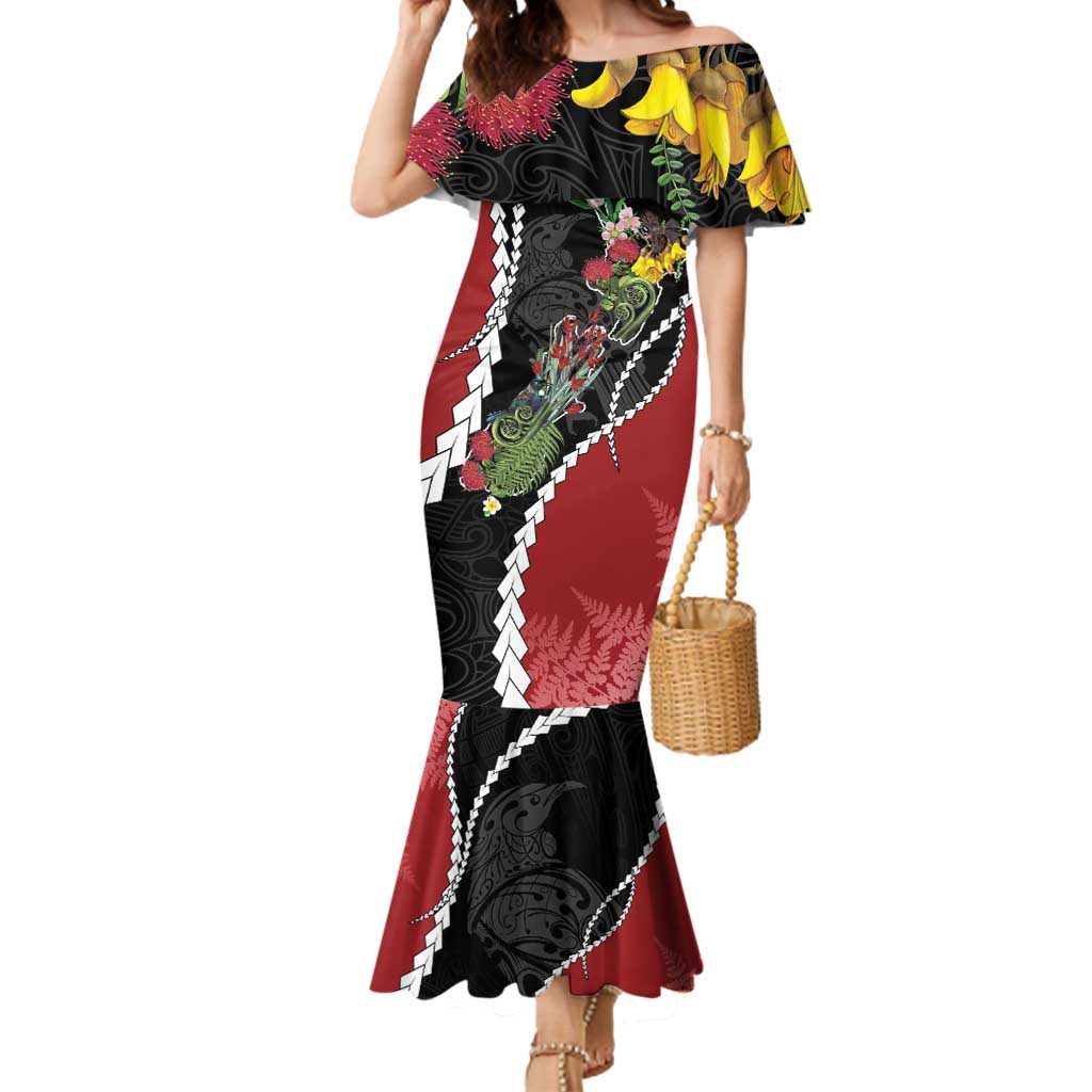 New Zealand Christmas Mermaid Dress Flora Map with Birds - Vibe Hoodie