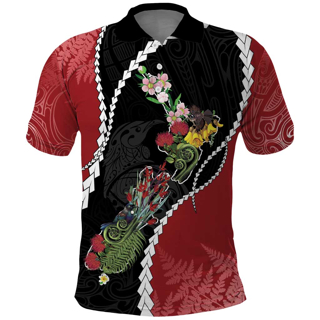 New Zealand Christmas Polo Shirt Flora Map with Birds - Vibe Hoodie