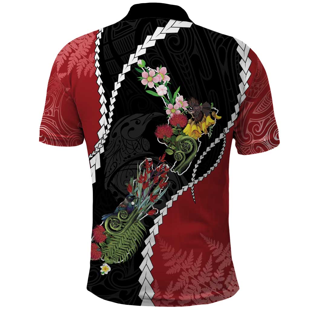 New Zealand Christmas Polo Shirt Flora Map with Birds - Vibe Hoodie