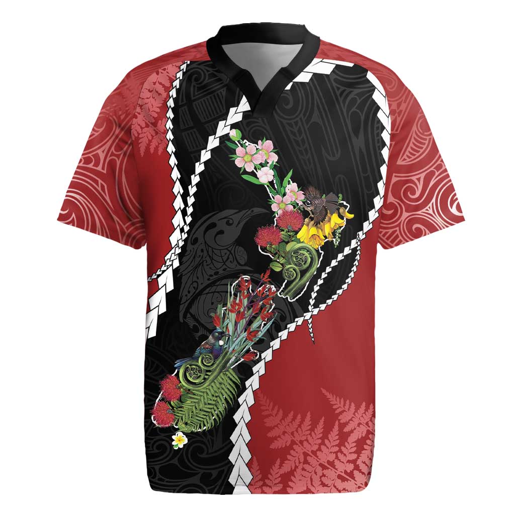 New Zealand Christmas Rugby Jersey Flora Map with Birds - Vibe Hoodie