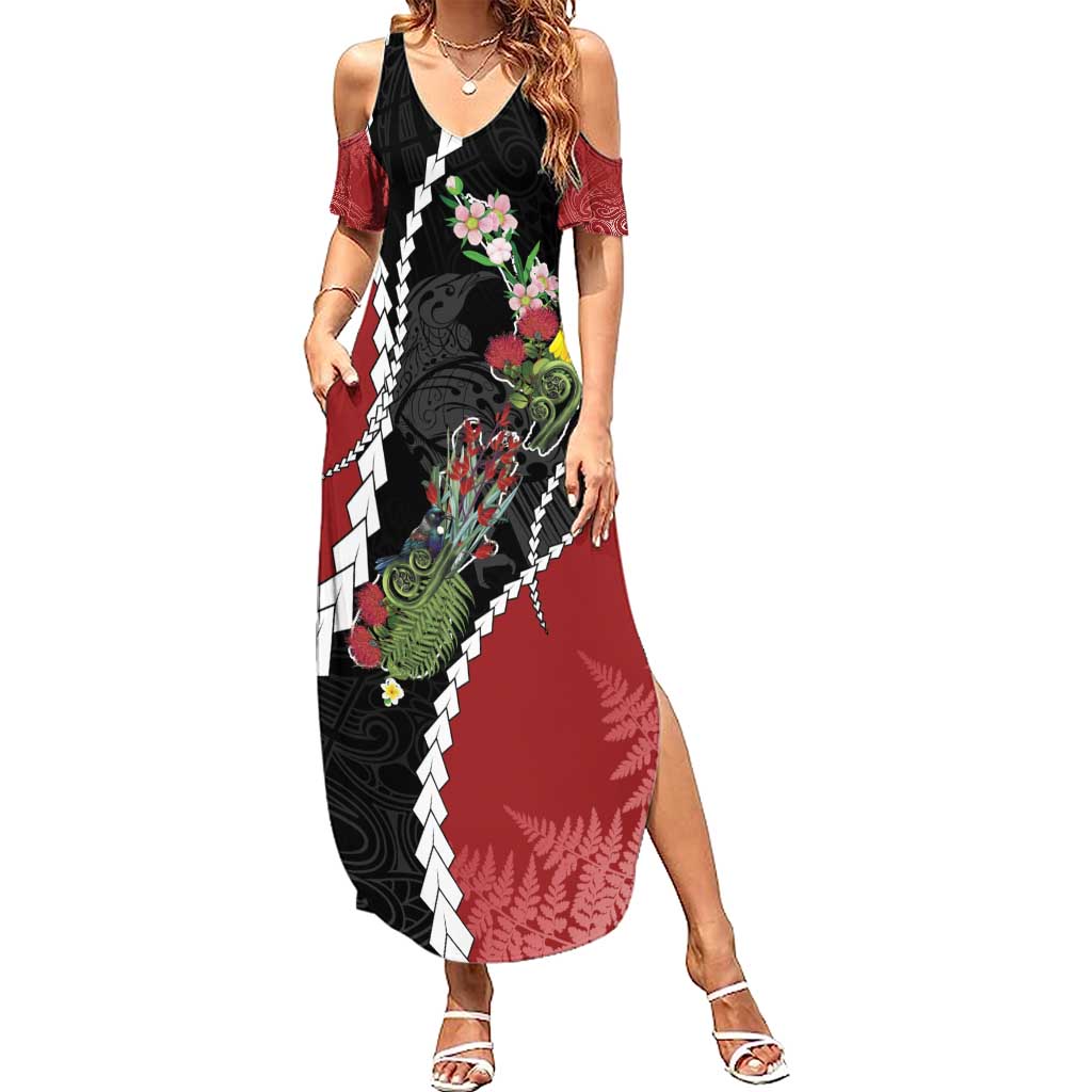 New Zealand Christmas Summer Maxi Dress Flora Map with Birds - Vibe Hoodie