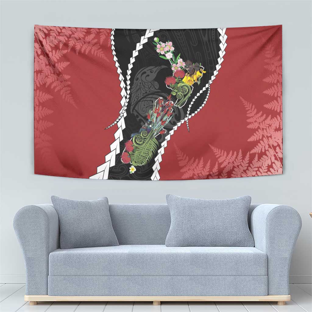 New Zealand Christmas Tapestry Flora Map with Birds - Vibe Hoodie