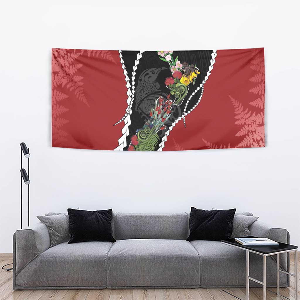 New Zealand Christmas Tapestry Flora Map with Birds - Vibe Hoodie