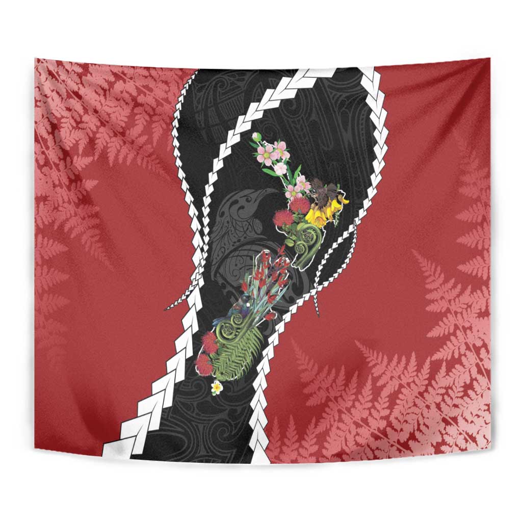 New Zealand Christmas Tapestry Flora Map with Birds - Vibe Hoodie