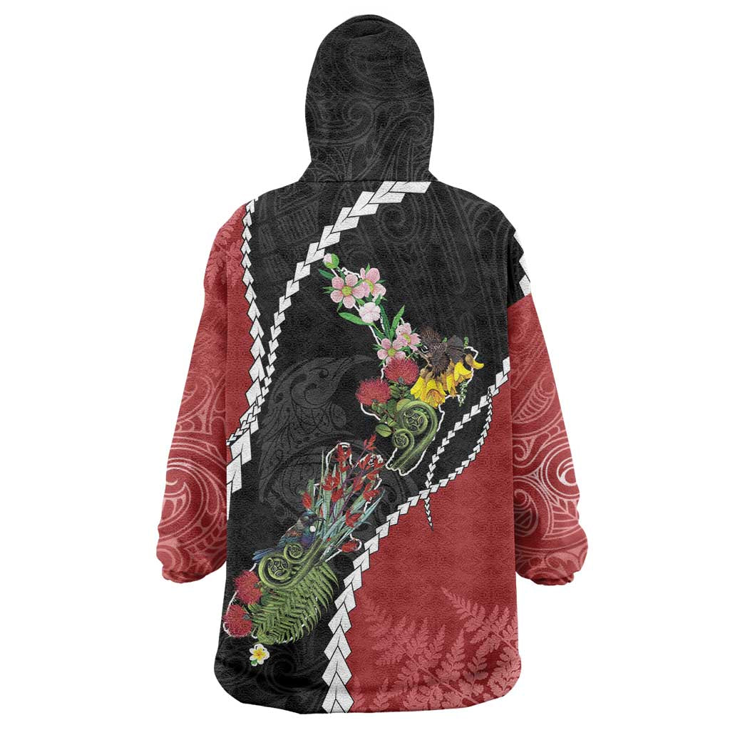 New Zealand Christmas Wearable Blanket Hoodie Flora Map with Birds - Vibe Hoodie