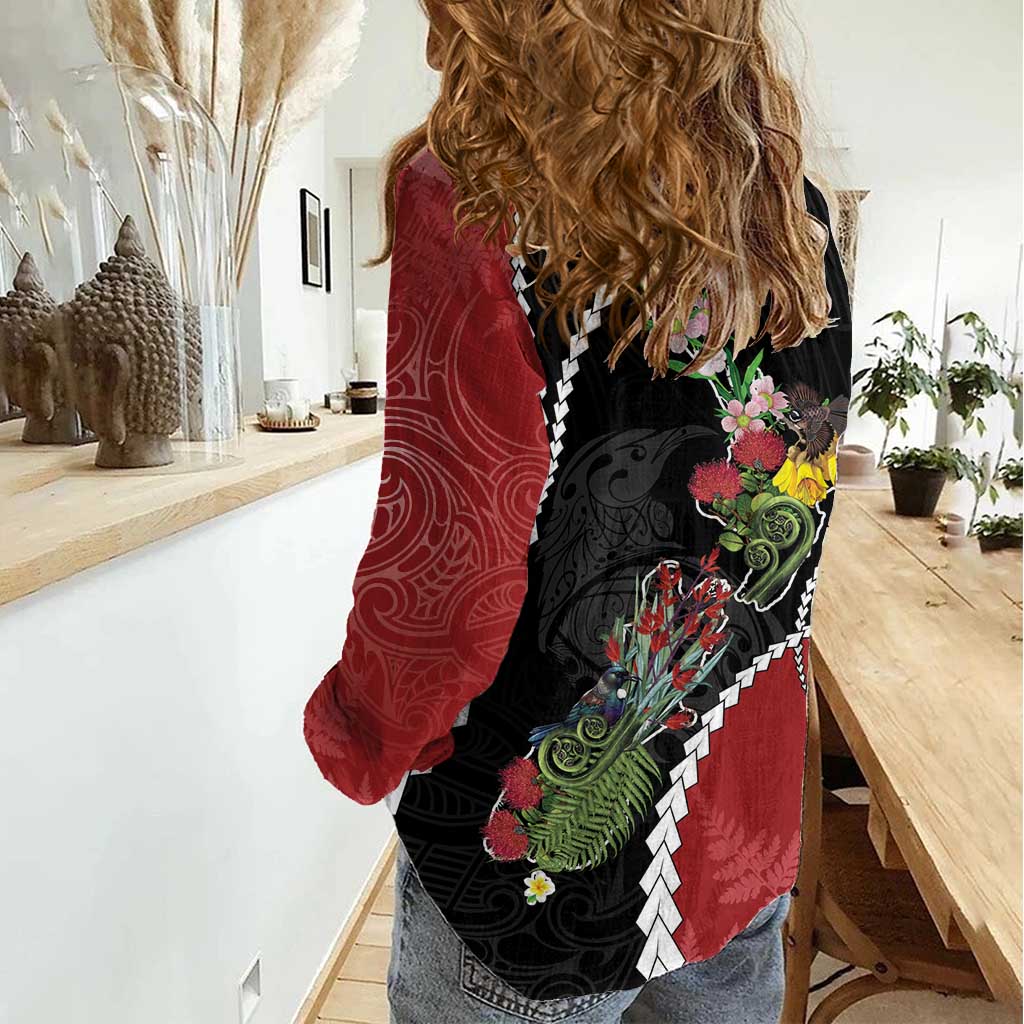 New Zealand Christmas Women Casual Shirt Flora Map with Birds - Vibe Hoodie