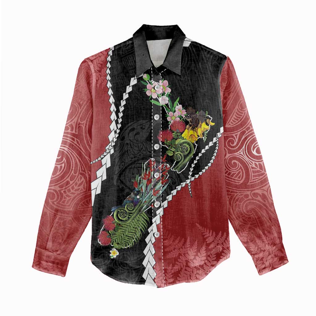 New Zealand Christmas Women Casual Shirt Flora Map with Birds - Vibe Hoodie