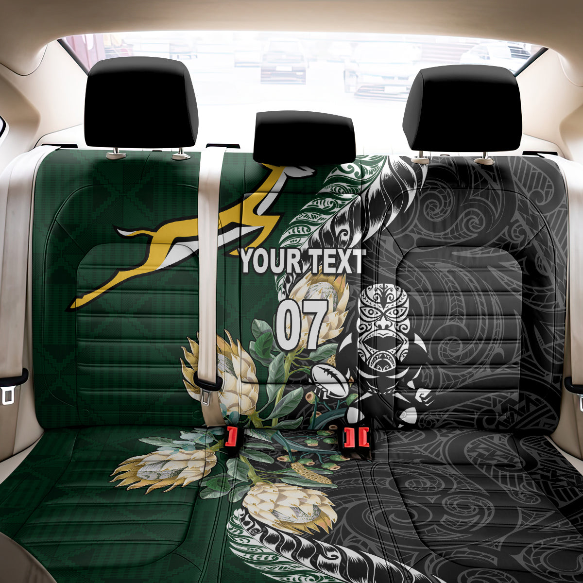 Custom South Africa Mix New Zealand Rugby 2023 Back Car Seat Cover World Cup Greatest Rivalry