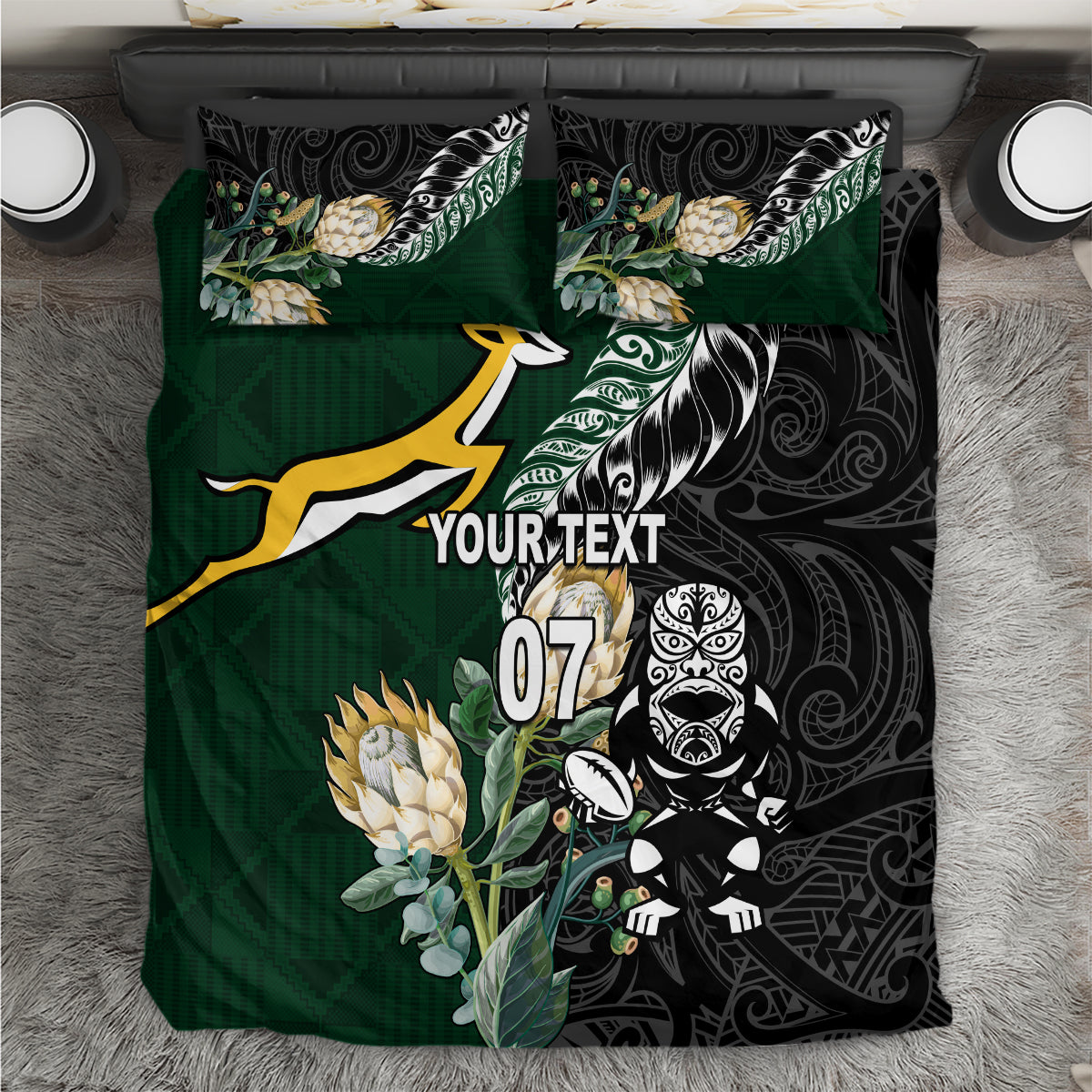 Custom South Africa Mix New Zealand Rugby 2023 Bedding Set World Cup Greatest Rivalry - Vibe Hoodie Shop