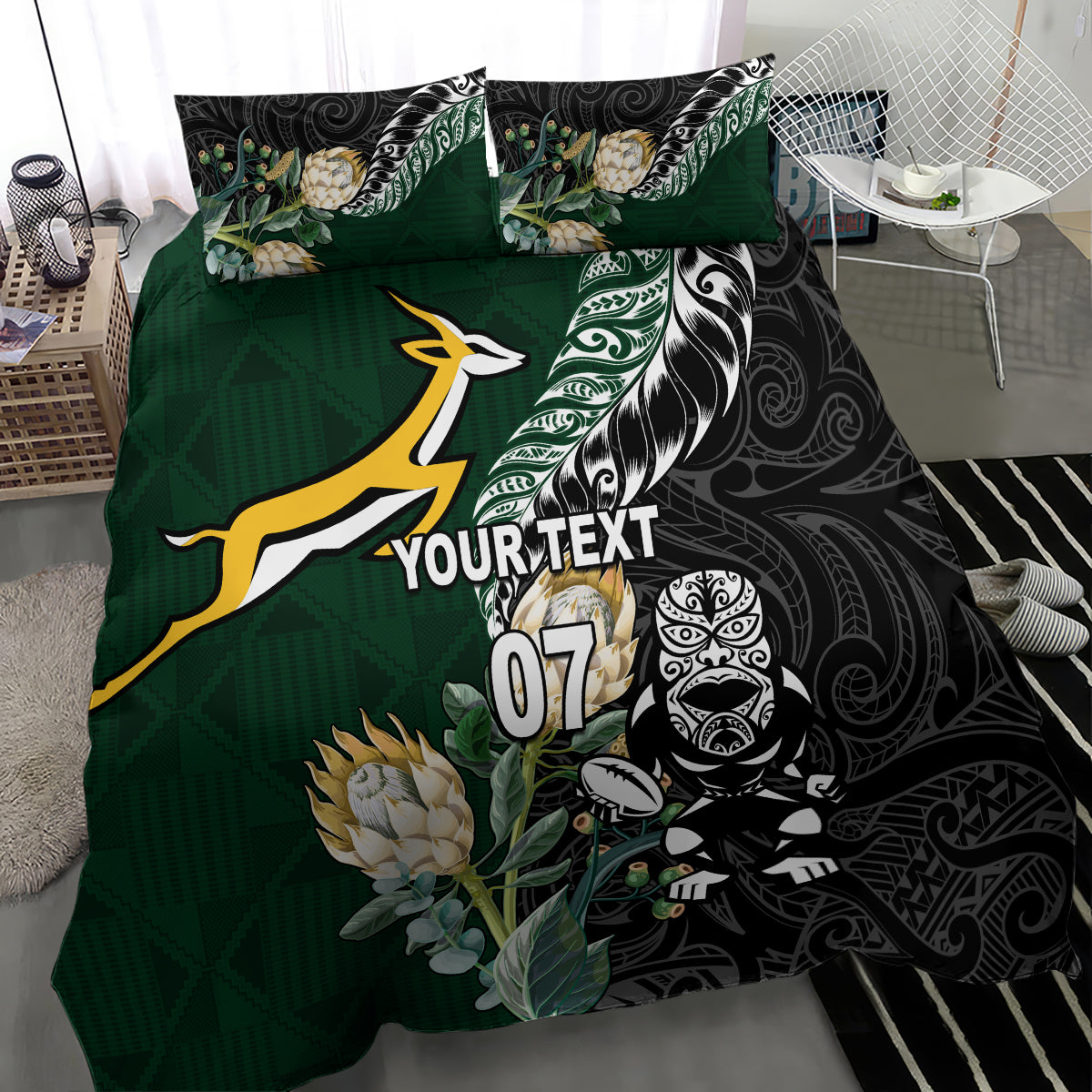 Custom South Africa Mix New Zealand Rugby 2023 Bedding Set World Cup Greatest Rivalry - Vibe Hoodie Shop