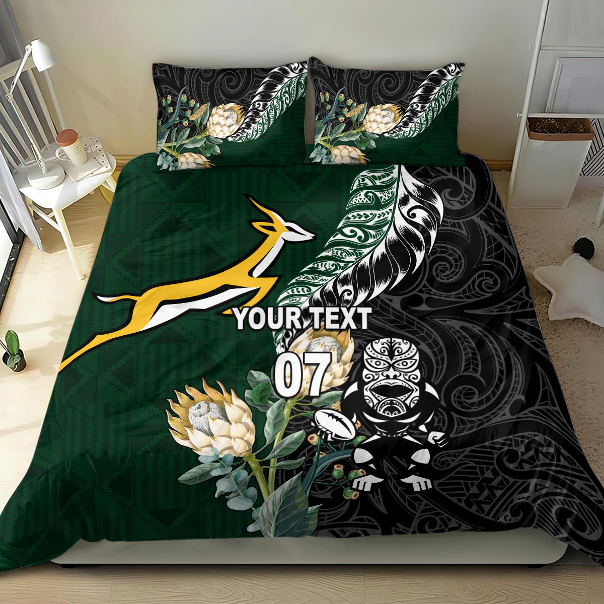 Custom South Africa Mix New Zealand Rugby 2023 Bedding Set World Cup Greatest Rivalry - Vibe Hoodie Shop