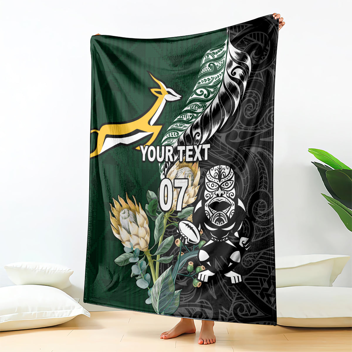 Custom South Africa Mix New Zealand Rugby 2023 Blanket World Cup Greatest Rivalry - Vibe Hoodie Shop