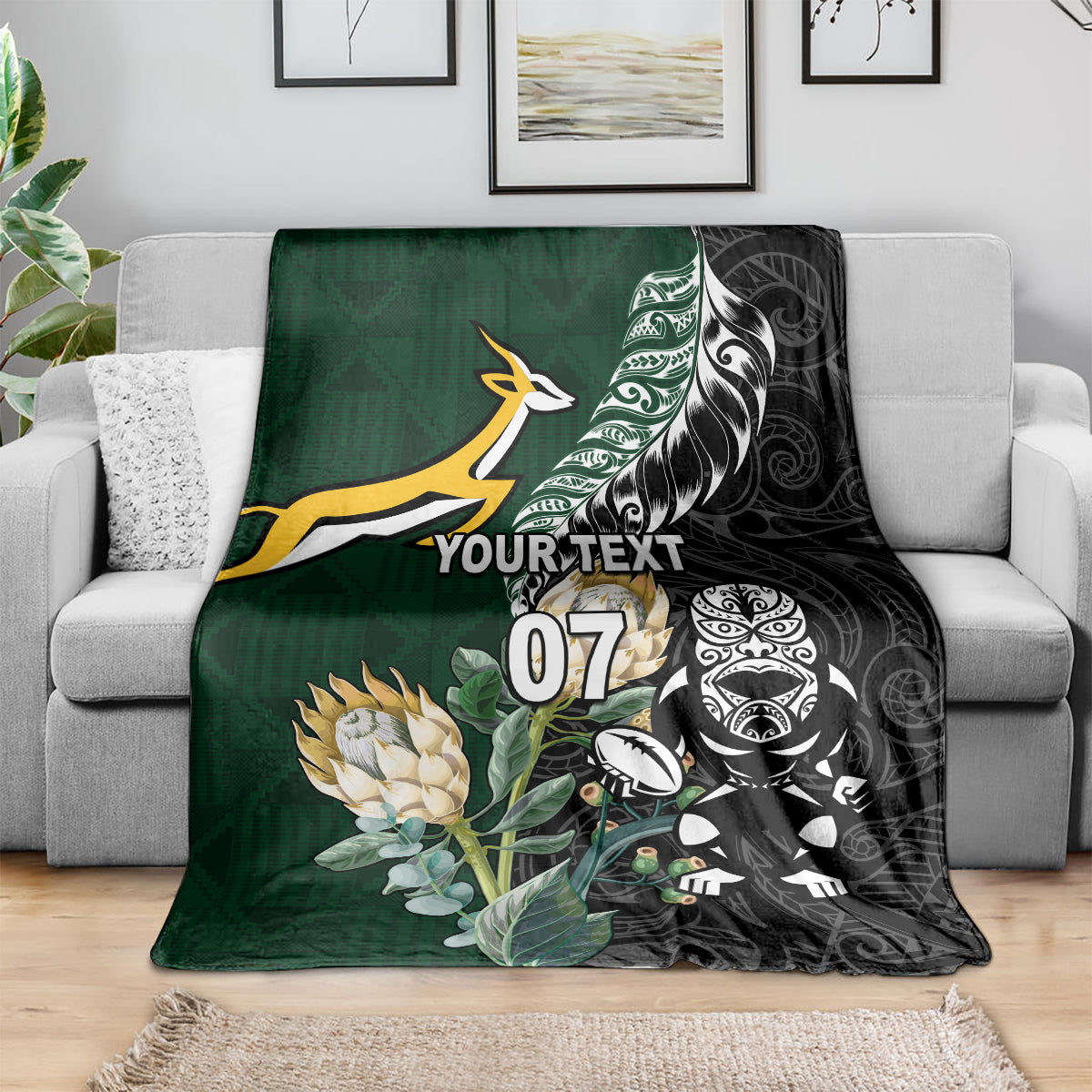 Custom South Africa Mix New Zealand Rugby 2023 Blanket World Cup Greatest Rivalry - Vibe Hoodie Shop