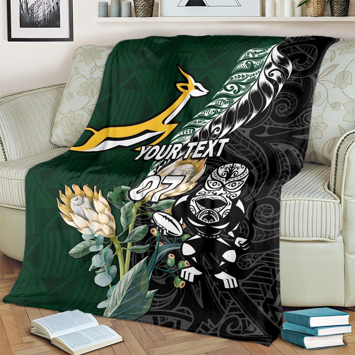 Custom South Africa Mix New Zealand Rugby 2023 Blanket World Cup Greatest Rivalry - Vibe Hoodie Shop