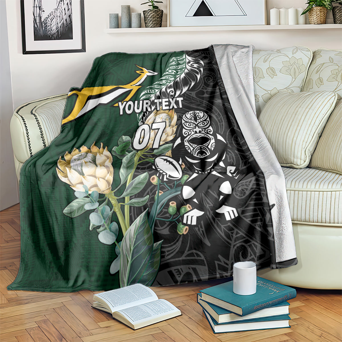 Custom South Africa Mix New Zealand Rugby 2023 Blanket World Cup Greatest Rivalry - Vibe Hoodie Shop