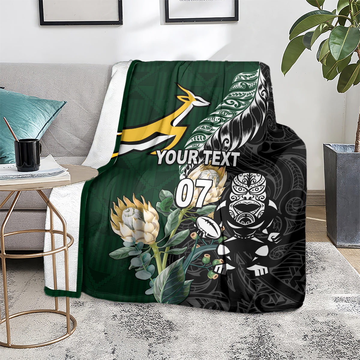 Custom South Africa Mix New Zealand Rugby 2023 Blanket World Cup Greatest Rivalry - Vibe Hoodie Shop