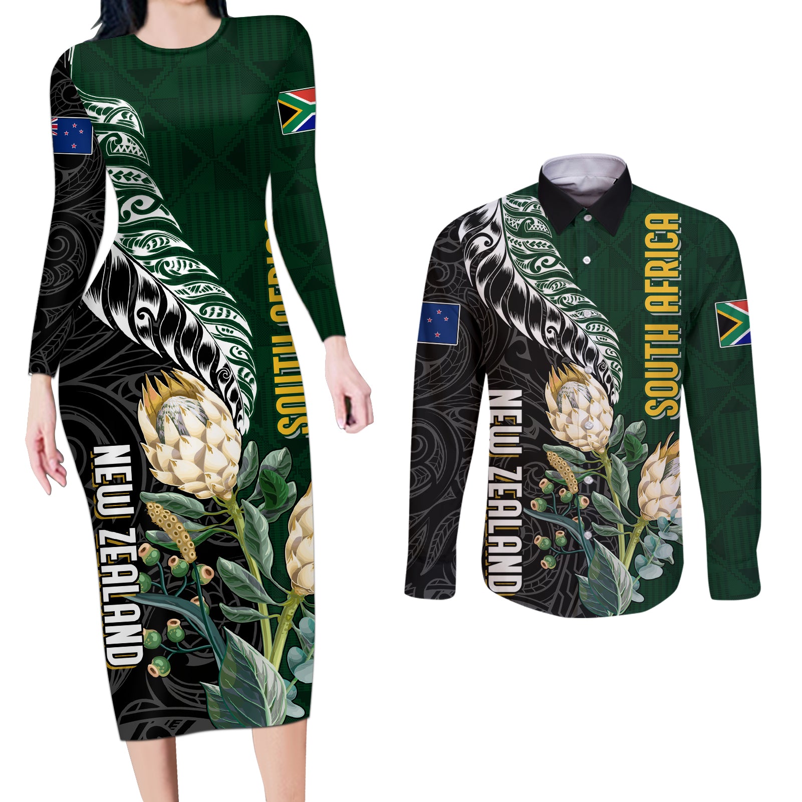 Custom South Africa Mix New Zealand Rugby 2023 Off Shoulder Maxi Dress World Cup Greatest Rivalry LT7