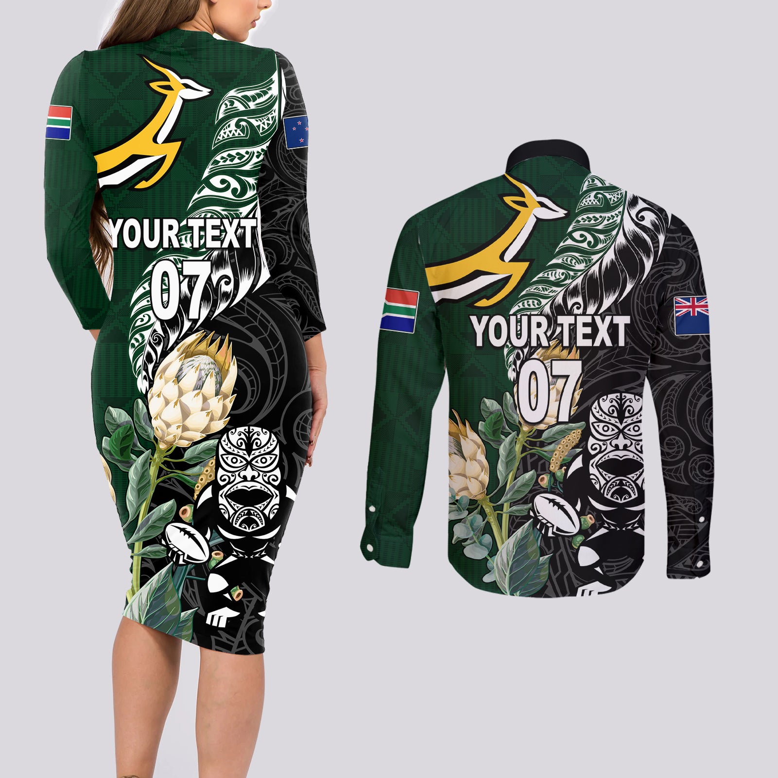 Custom South Africa Mix New Zealand Rugby 2023 Off Shoulder Maxi Dress World Cup Greatest Rivalry LT7