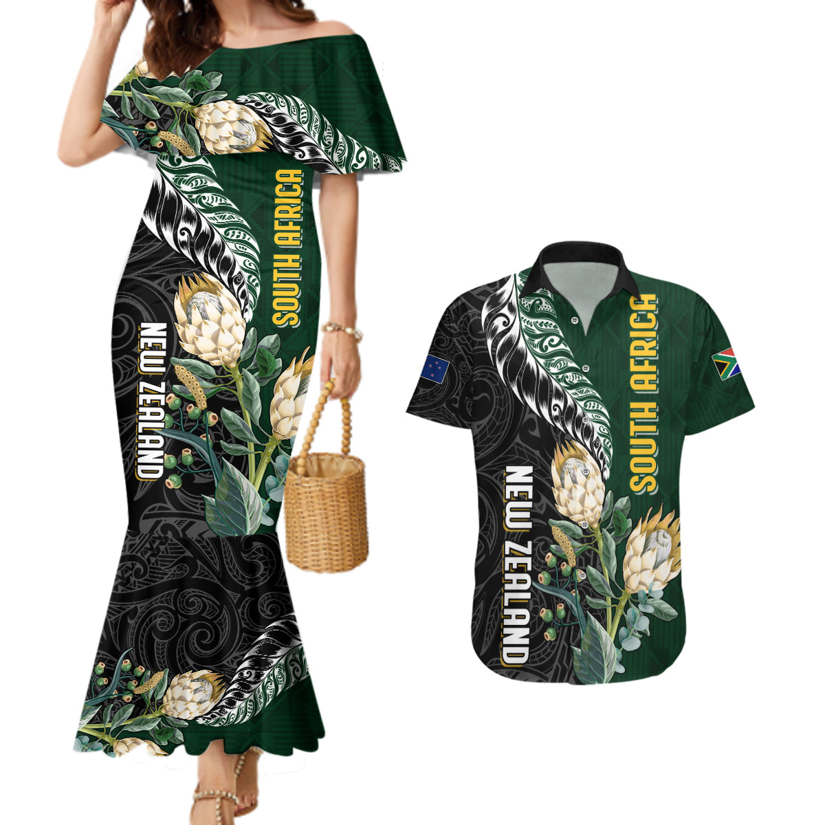 Custom South Africa Mix New Zealand Rugby 2023 Long Sleeve Bodycon Dress World Cup Greatest Rivalry LT7