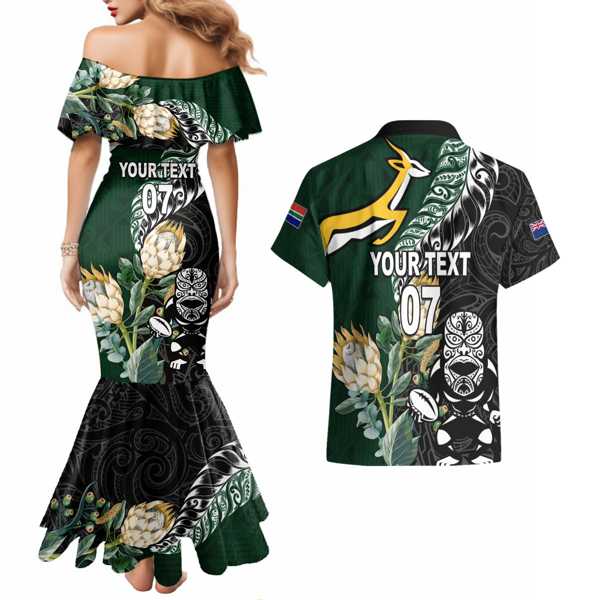 Custom South Africa Mix New Zealand Rugby 2023 Long Sleeve Bodycon Dress World Cup Greatest Rivalry LT7