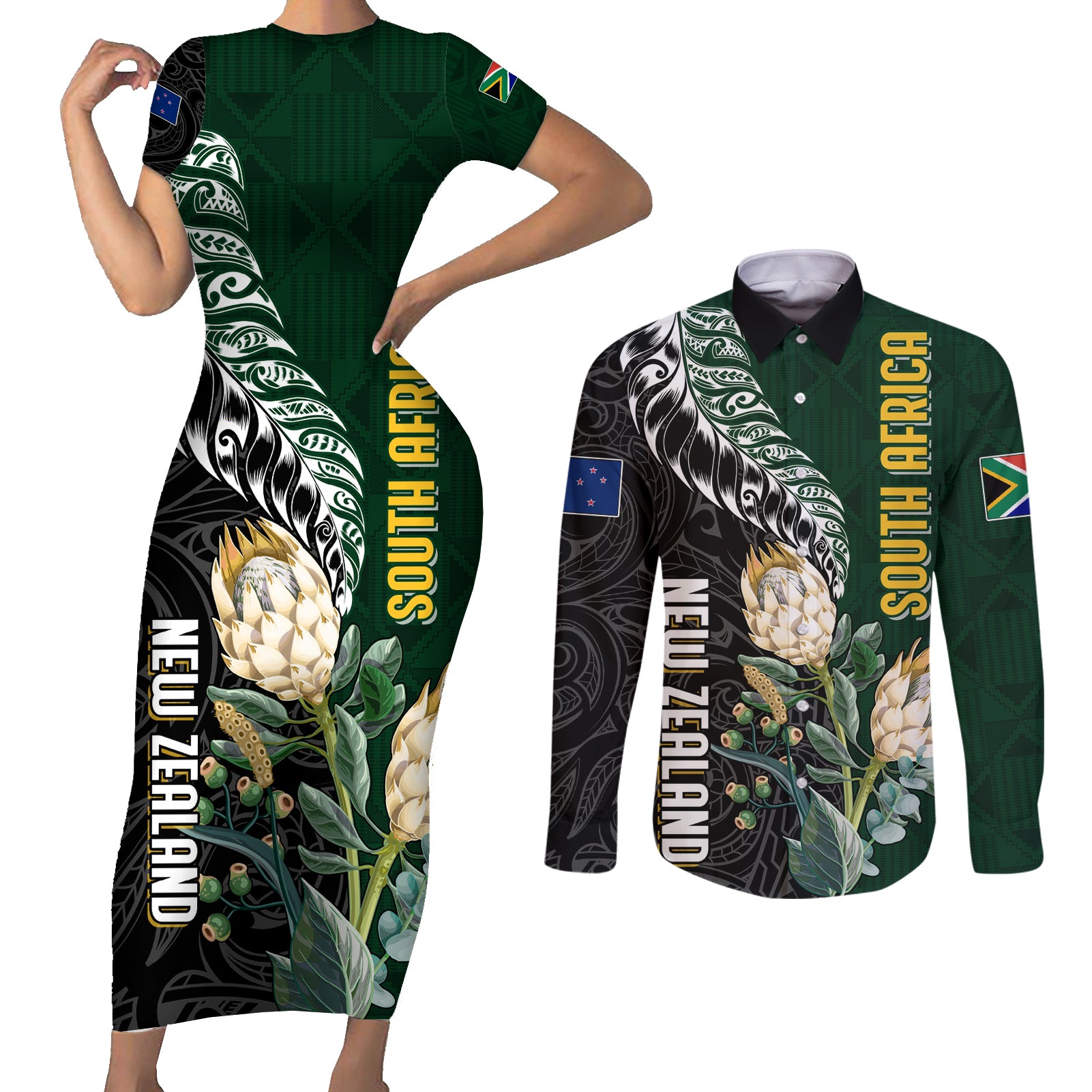 Custom South Africa Mix New Zealand Rugby 2023 Off Shoulder Short Dress World Cup Greatest Rivalry LT7