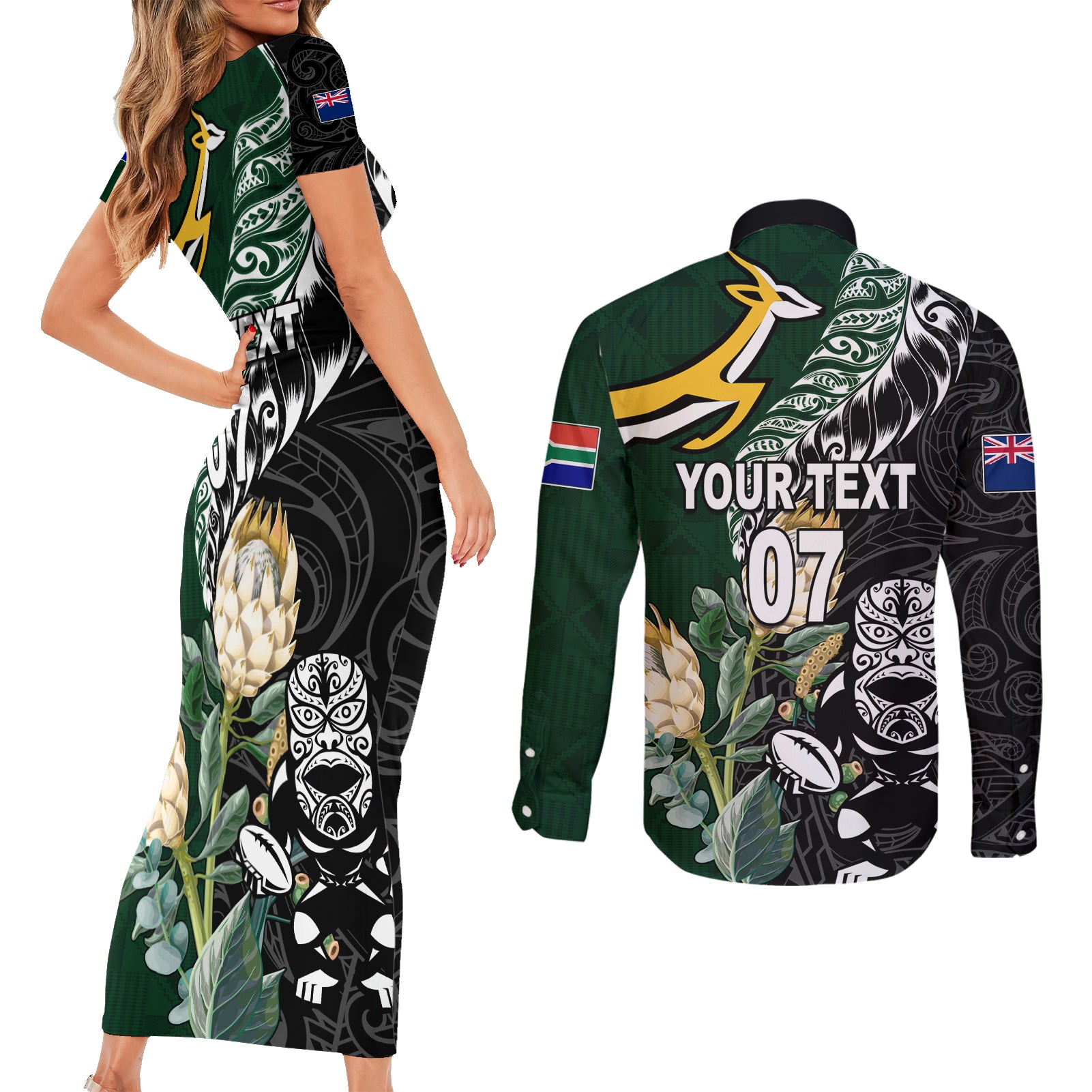 Custom South Africa Mix New Zealand Rugby 2023 Off Shoulder Short Dress World Cup Greatest Rivalry LT7