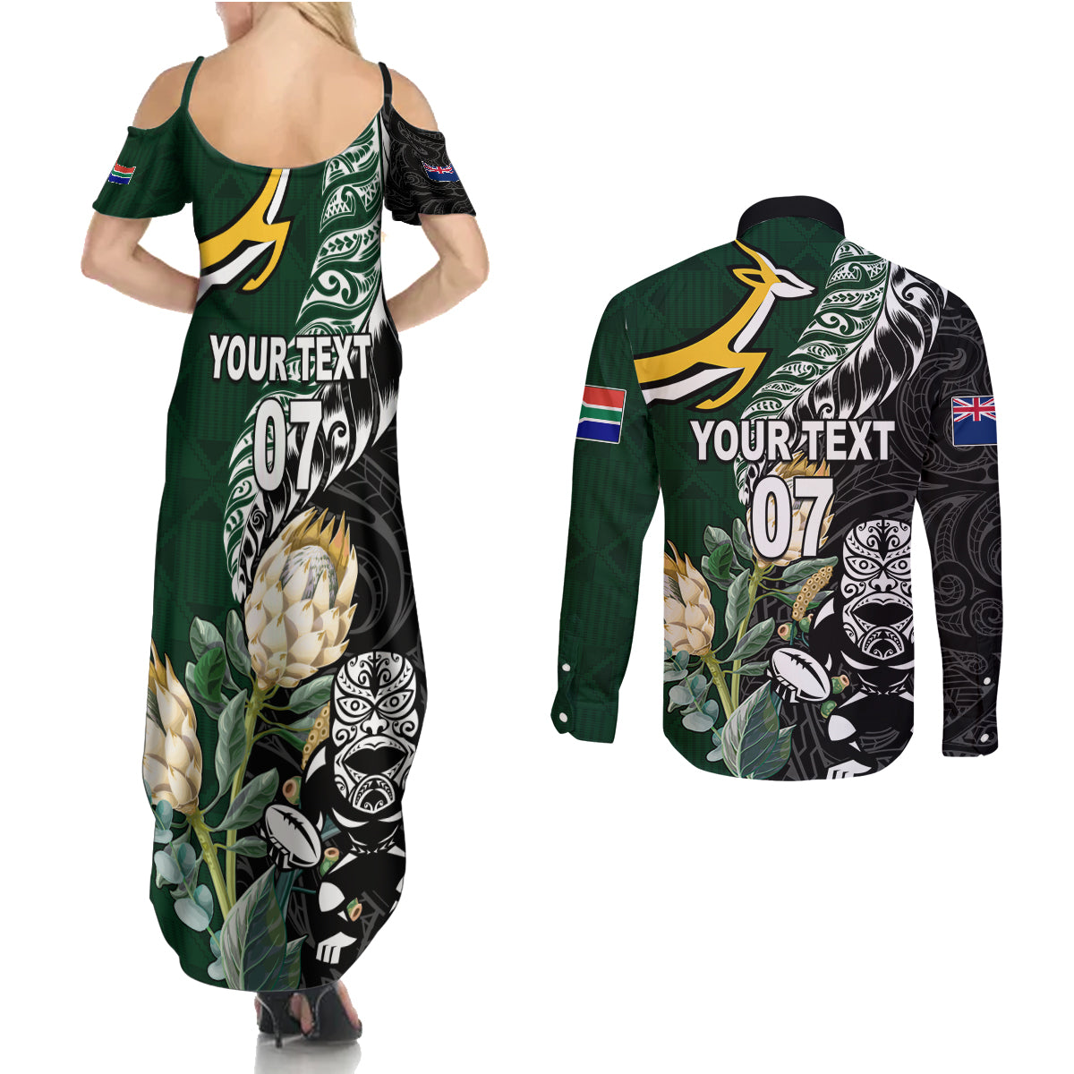 Custom South Africa Mix New Zealand Rugby 2023 Off The Shoulder Long Sleeve Dress World Cup Greatest Rivalry LT7