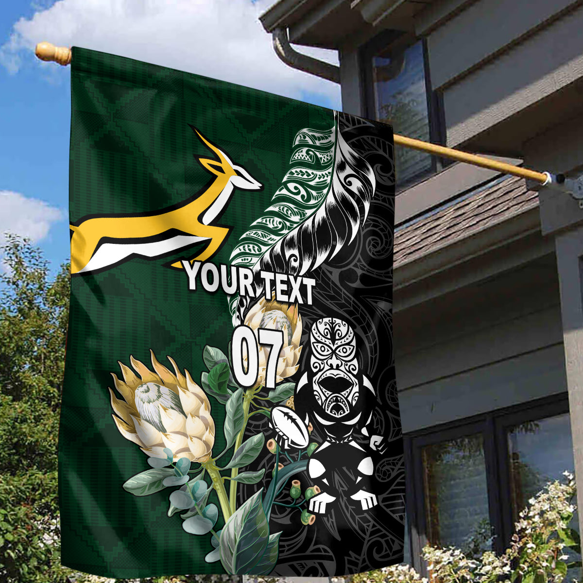 Custom South Africa Mix New Zealand Rugby 2023 Garden Flag World Cup Greatest Rivalry - Vibe Hoodie Shop