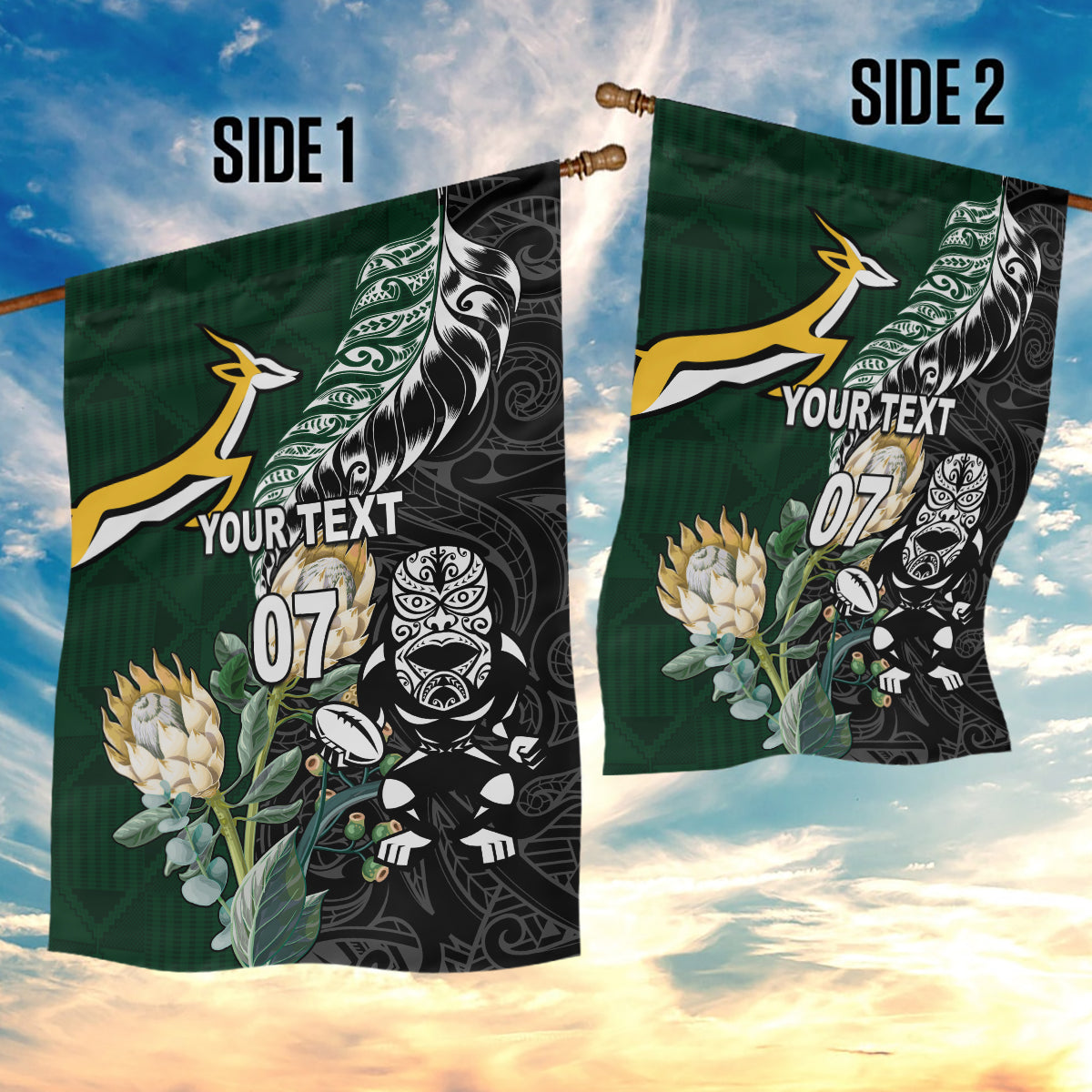 Custom South Africa Mix New Zealand Rugby 2023 Garden Flag World Cup Greatest Rivalry - Vibe Hoodie Shop