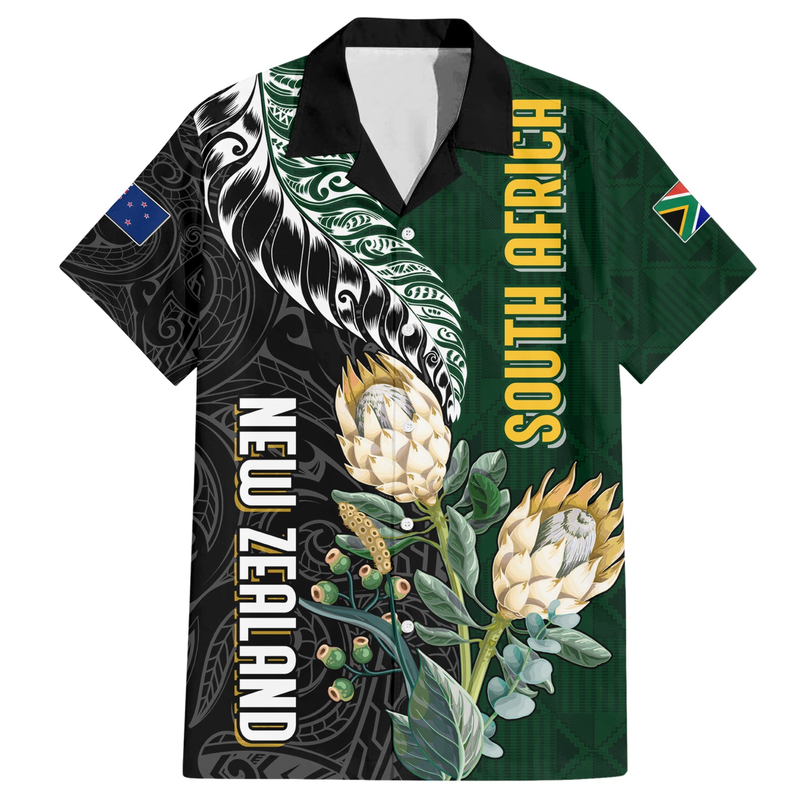 Custom South Africa Mix New Zealand Rugby 2023 Couples Matching Long Sleeve Bodycon Dress and Hawaiian Shirt World Cup Greatest Rivalry LT7