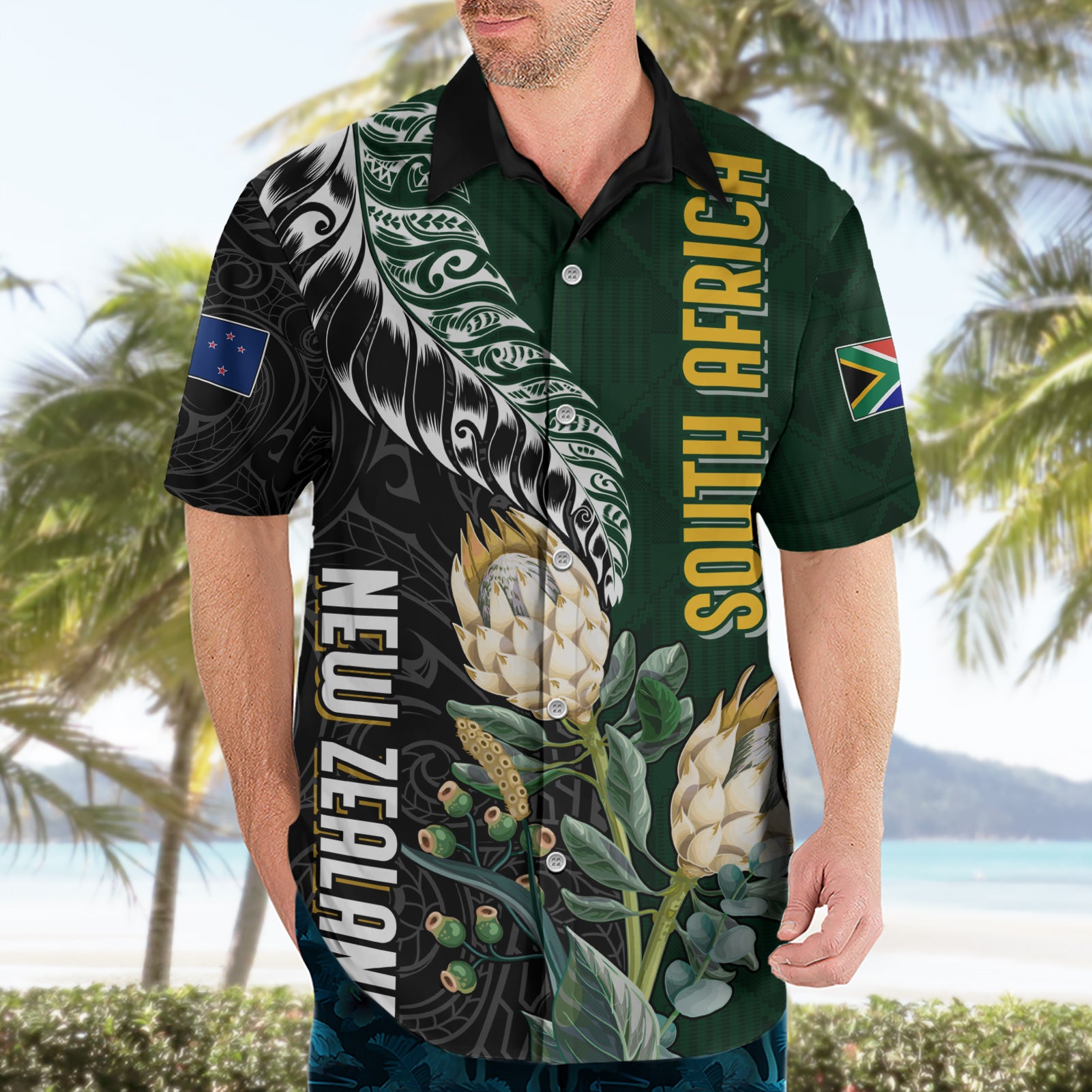 Custom South Africa Mix New Zealand Rugby 2023 Couples Matching Long Sleeve Bodycon Dress and Hawaiian Shirt World Cup Greatest Rivalry LT7