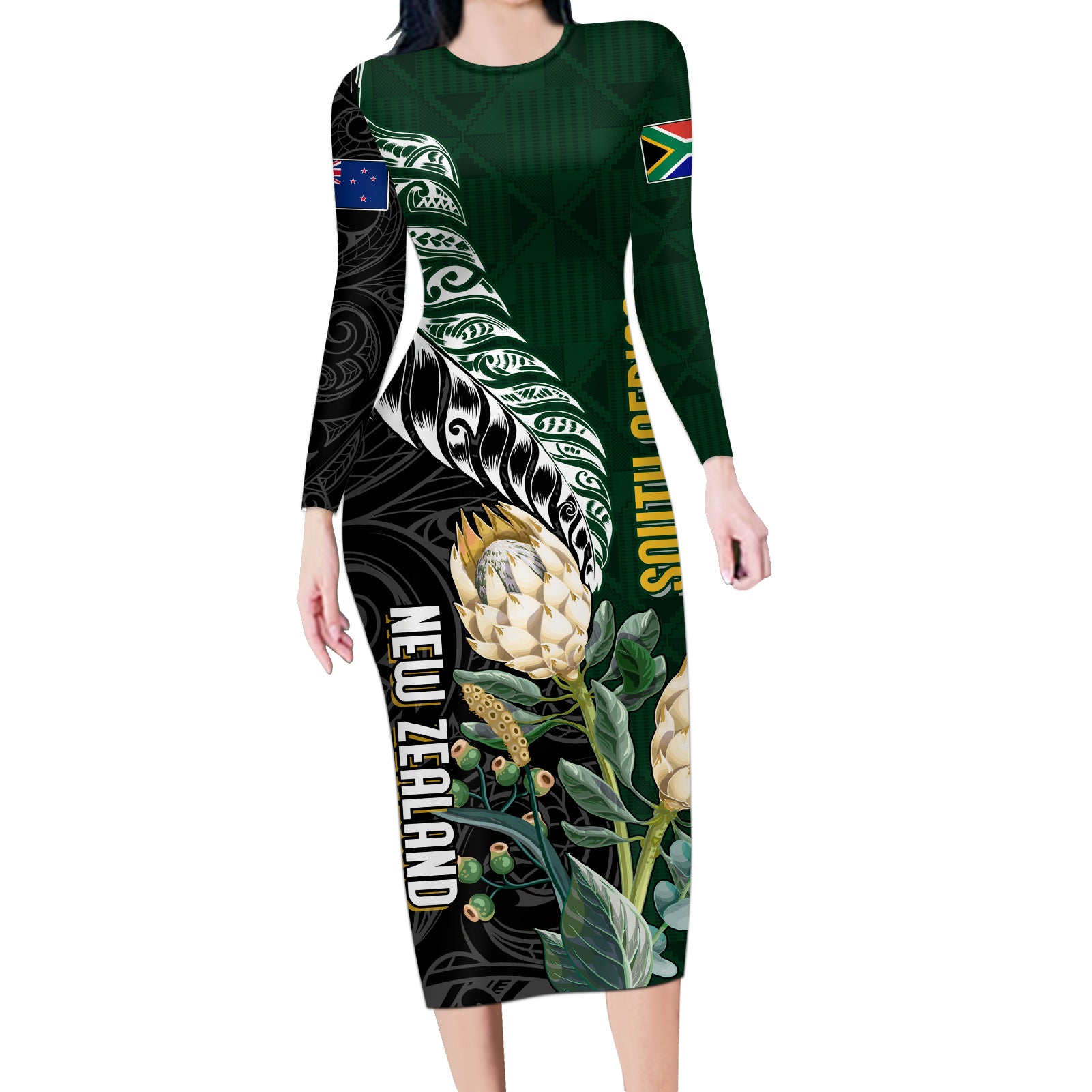 Custom South Africa Mix New Zealand Rugby 2023 Family Matching Off Shoulder Short Dress and Hawaiian Shirt World Cup Greatest Rivalry LT7